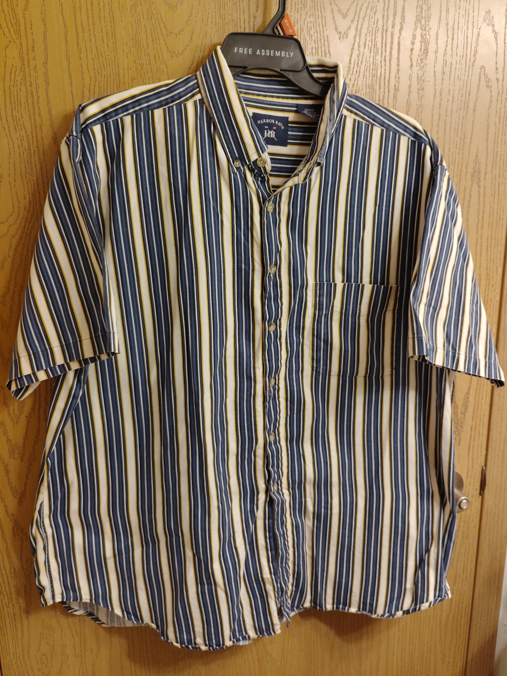 Harbor Bay Blue and Cream Vertical Stripe Short-Sleeve Button-Down Shirt